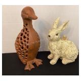 Cast iron goose & resin bunny