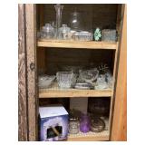 3 shelves of vintage glassware, crystal, ice