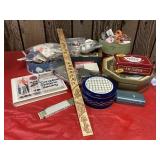 Sewing notions, vintage tins, Lufkin ruler & more