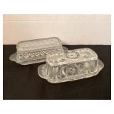 2 glass butter dishes