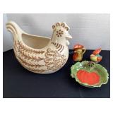 Royal Bayreuth tomato bowl, ceramic chicken,