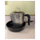 Cast Iron Pan & Revere Ware Coffee Pot