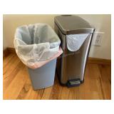 2 trash cans, stainless one is 8x12x18' tall