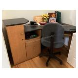 Small corner desk, chair & contents