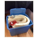 Tote of sewing items; foam, pin cushions & more