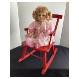 Wood Child's Rocker & 2001 Heritage Mint Doll