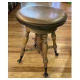 Antique piano stool, 14 1/2x19 1/2' tall, claw