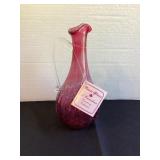 Signed Rossi Glass Cranberry Pitcher, 9 1/2' tall
