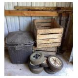 Wood crates, trash can, wheels & support stands