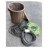Trash can with 3 extension cords