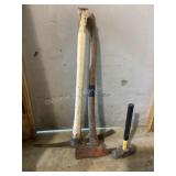 Pick ax, sledge hammer, axe