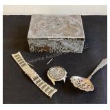 Vintage Metal box, Sterling spoon & Citizenï¿½s