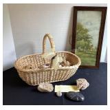 Vintage picture, basket of shells & rocks