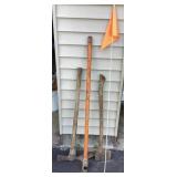Axes, pipe bender, flag