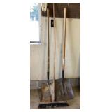 2 scoop shovels & broom