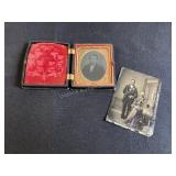 Tin type & old picture in frame case