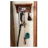Heart shelf, shoe horns, whisk broom, umbrella &