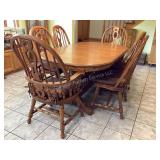 Oak double pedestal dining table & chairs