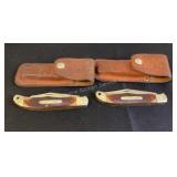 2 Schrade Old Timer Knives, one blade wore down