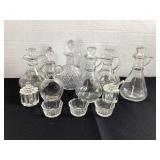 6 vinegar cruets & salt cellars