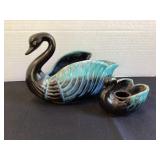 Vintage pottery swan planter & candleholder