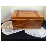 Large cedar box & doilies