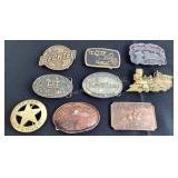 9 collectible belt buckles, some brass
