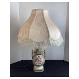 26' vintage ceramic lamp with fringe shade