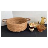 Longaberger basket, crackle glass, amber sugar,
