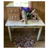 Porcelain top table, storage cabinet, geode,