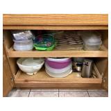 Cupboard of storage containers, cooling racks,