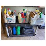 Plastic shelf of garage & household cleaners, etc.