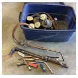 Tote with Victor oxygen acetylene torch set, misc.