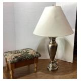 32' pewter tone lamp & flip top stool