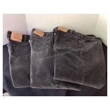 3 pair of Levi Strauss black denim jeans, men's