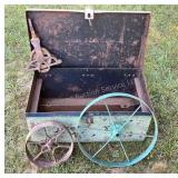 Metal tool box, iron pulley, steel wheels