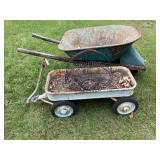Wagon & wheelbarrow planters, basket