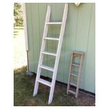 Wood ladder & ladder shelf, white ladder is 66'
