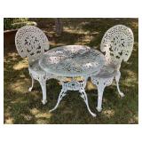 White cast aluminum table & chairs, 25x25 1/2'
