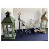 Lanterns, iron bird feeder/candle holder,