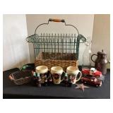 Coca-Cola mugs, die cast trucks, baskets, mini