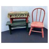 Wood stools & wood doll chair