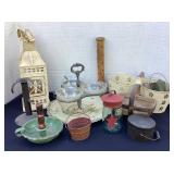 Lantern, candle holders, tiered tray with