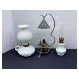 Milk glass oil kamps & candle holder
