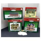 Christmas village pieces; bridge, Santa in