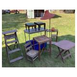 Step ladder, stools, tables, floor lamp, kids