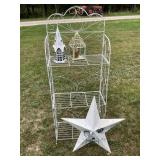Folding metal shelf, metal star & lanterns