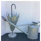 Galvanized watering can & tin umbrella stand
