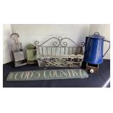 Match holders, wall basket, wood sign, coffee
