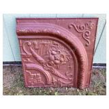 Tin panel with lion mounted on wood frame, 24